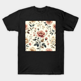 Simple Neutral Vintage Flower Pattern T-Shirt